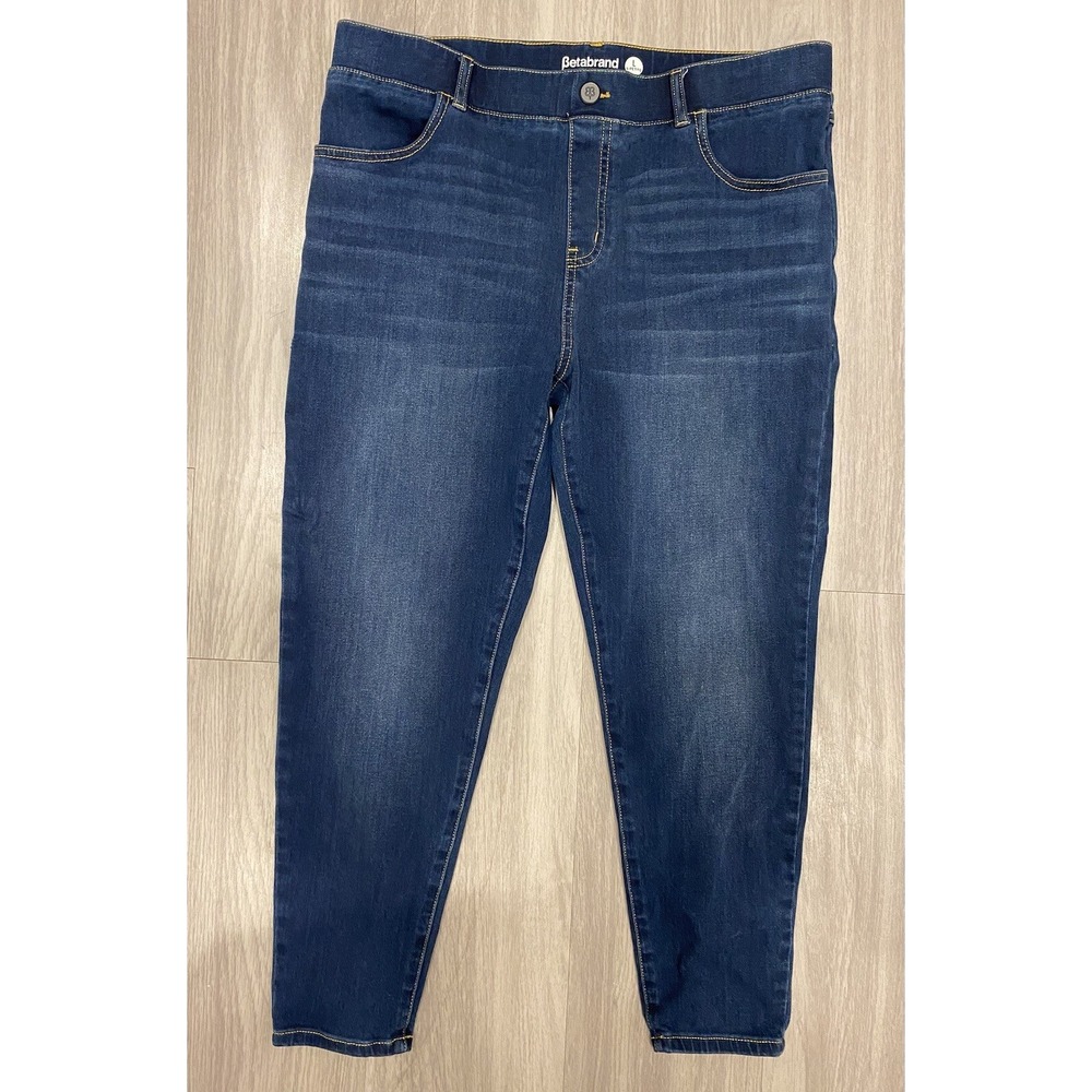 Betabrand Pull On Jeans Women's L S‎ Petite Dark Wash Blue Denim